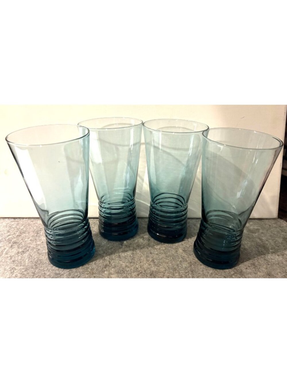Set of 4 Libbey Vintage Nexus Blue Tumblers 6.75"  w/ Rippled Bases  # 3365